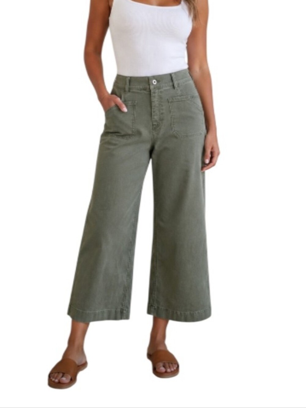 Spanx High-Rise Wide-Leg Crop Jeans in Olive